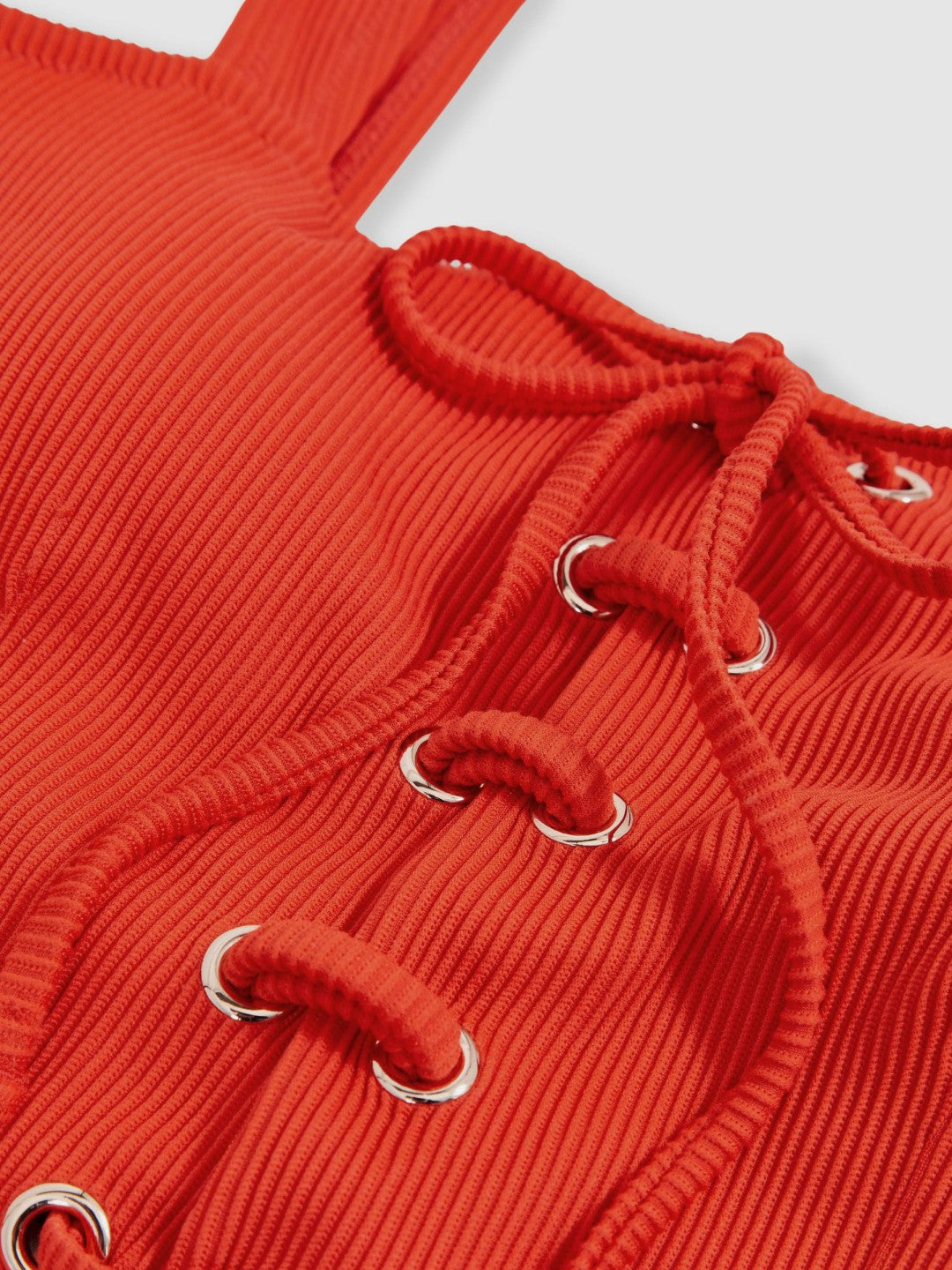 Ribbed Lace-Up Swimsuit in Orange | Reiss Women Best Seller
