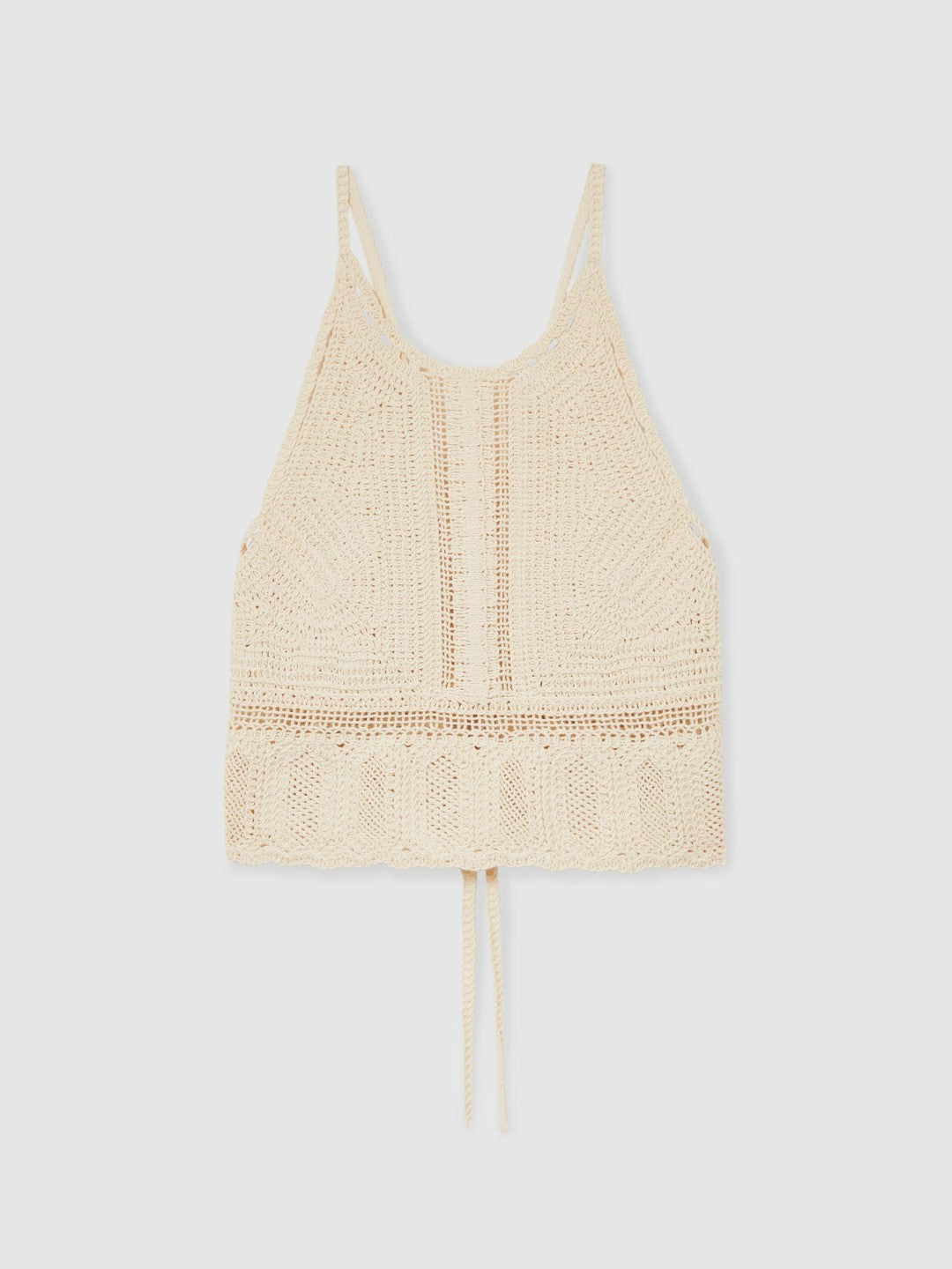 Cotton Crochet Tie-Back Cropped Top in Cream | Reiss Women Recommended