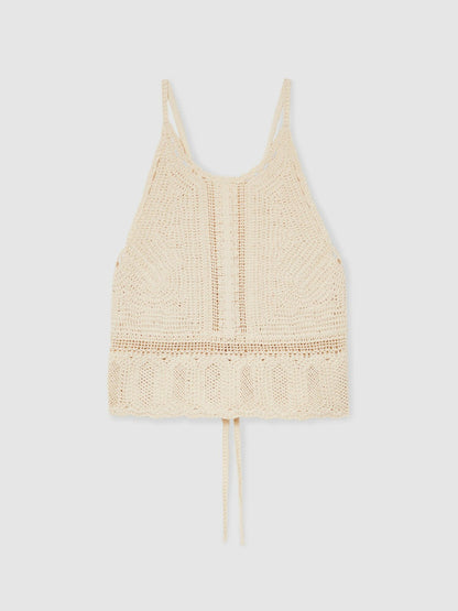 Cotton Crochet Tie-Back Cropped Top in Cream | Reiss Women Recommended