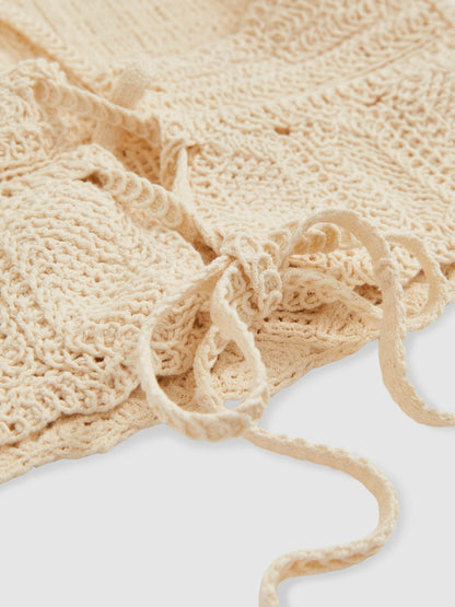 Cotton Crochet Tie-Back Cropped Top in Cream | Reiss Women Recommended
