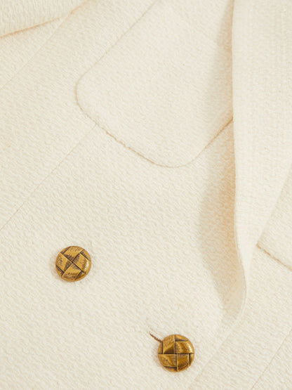 Double-Breasted Textured Cropped Blazer with Wool and Cotton in White | Reiss Women Premium