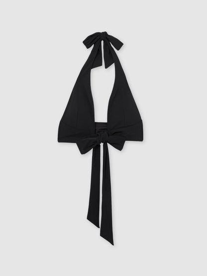 Plunge Tie Halterneck Bikini Top in Black | Reiss Women Popular