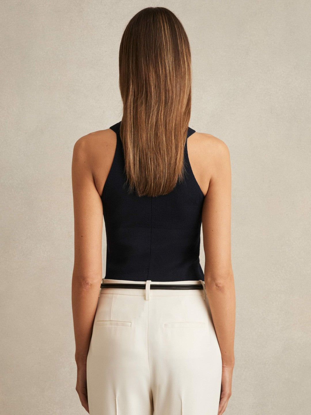 Rib Knit High Neck Vest in Navy | Reiss Women Exclusive