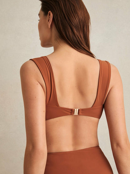 Twist Front Bikini Top in Brown | Reiss Women New