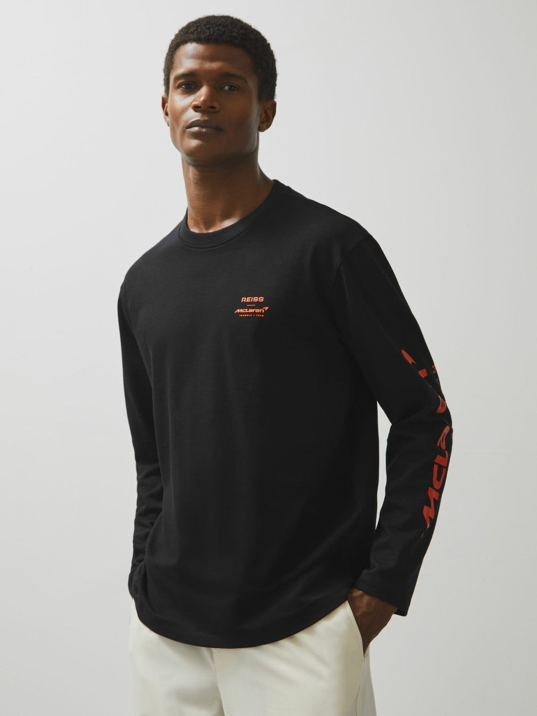Unisex Fit McLaren F1 Team Tyre-Print T-Shirt in Black | Reiss Men Premium