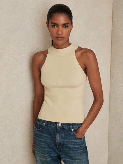 Rib Knit High Neck Vest in Ivory | Reiss Women Recommended