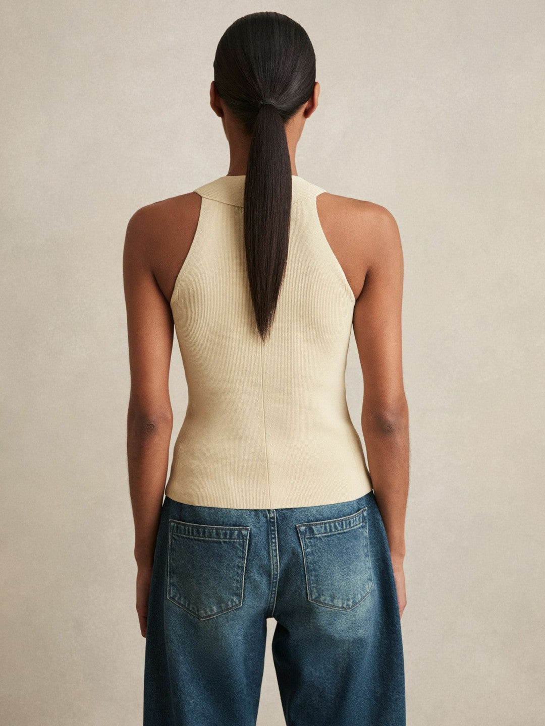 Rib Knit High Neck Vest in Ivory | Reiss Women Recommended