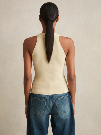 Rib Knit High Neck Vest in Ivory | Reiss Women Recommended