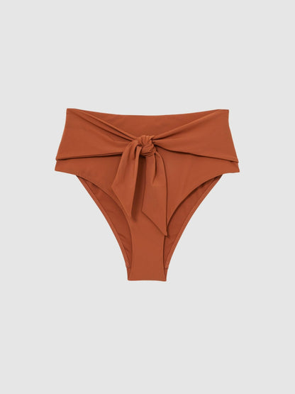 High Waist Tie Front Bikini Bottoms in Brown | Reiss Women Recommended
