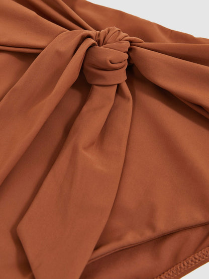 High Waist Tie Front Bikini Bottoms in Brown | Reiss Women Recommended