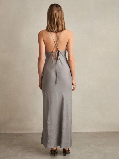 Crushed Satin Tie Back Slip Dress in Grey | Reiss Women Popular