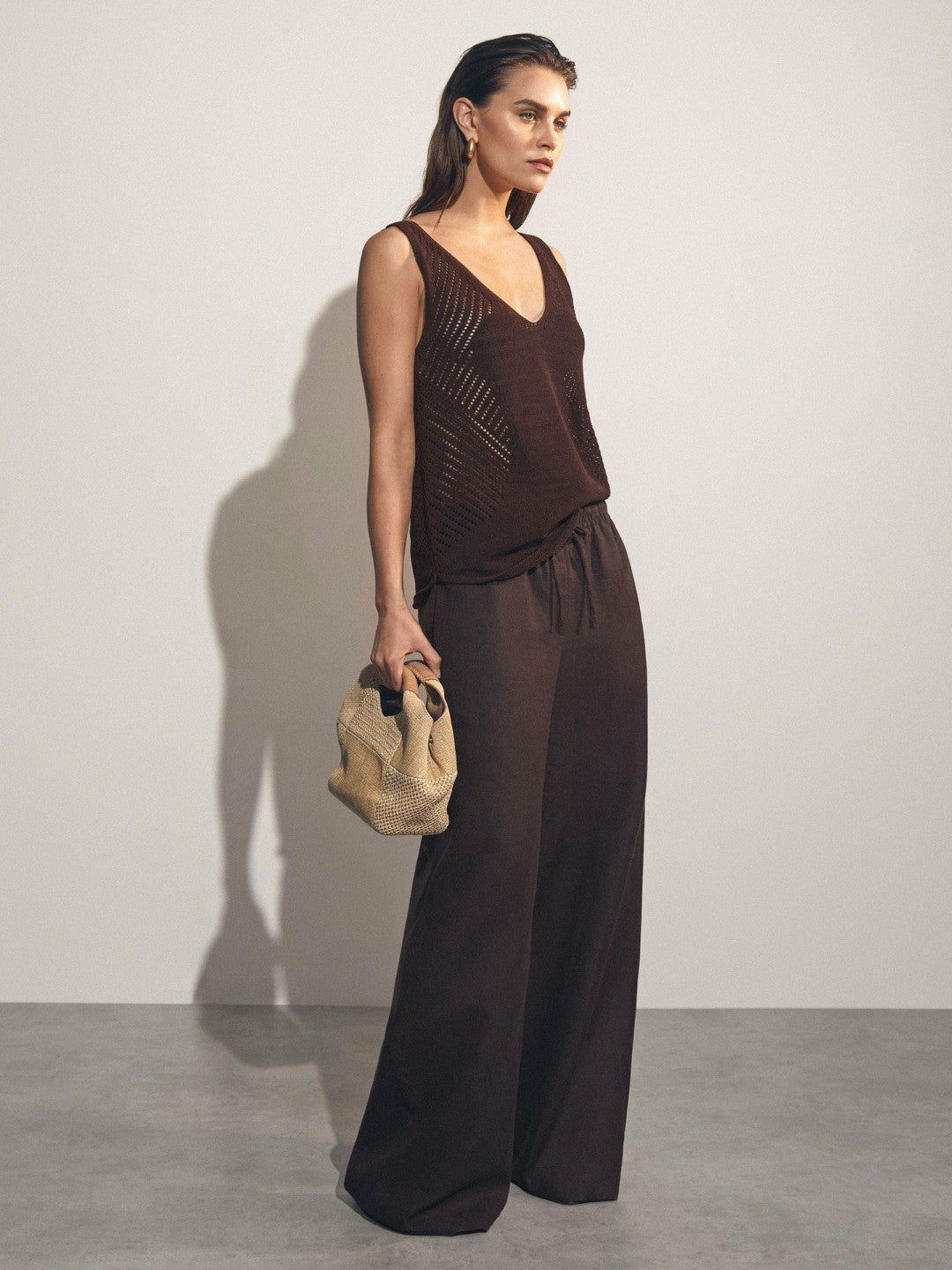 Cotton Blend Open Knit Vest in Chocolate Brown | Reiss Women Popular