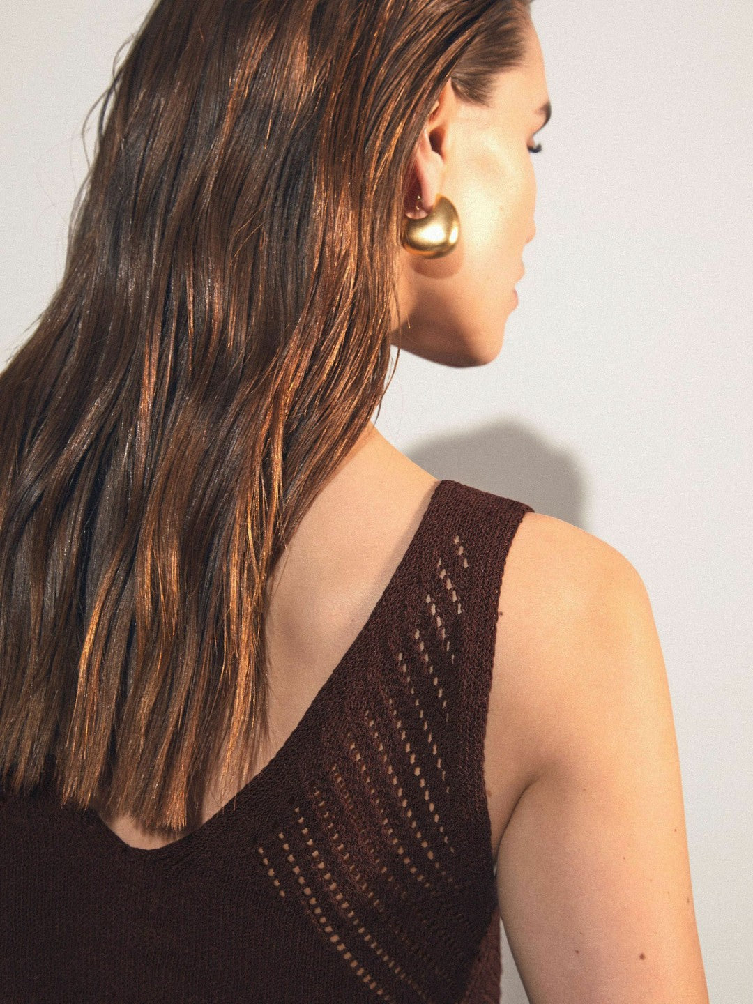 Cotton Blend Open Knit Vest in Chocolate Brown | Reiss Women Popular