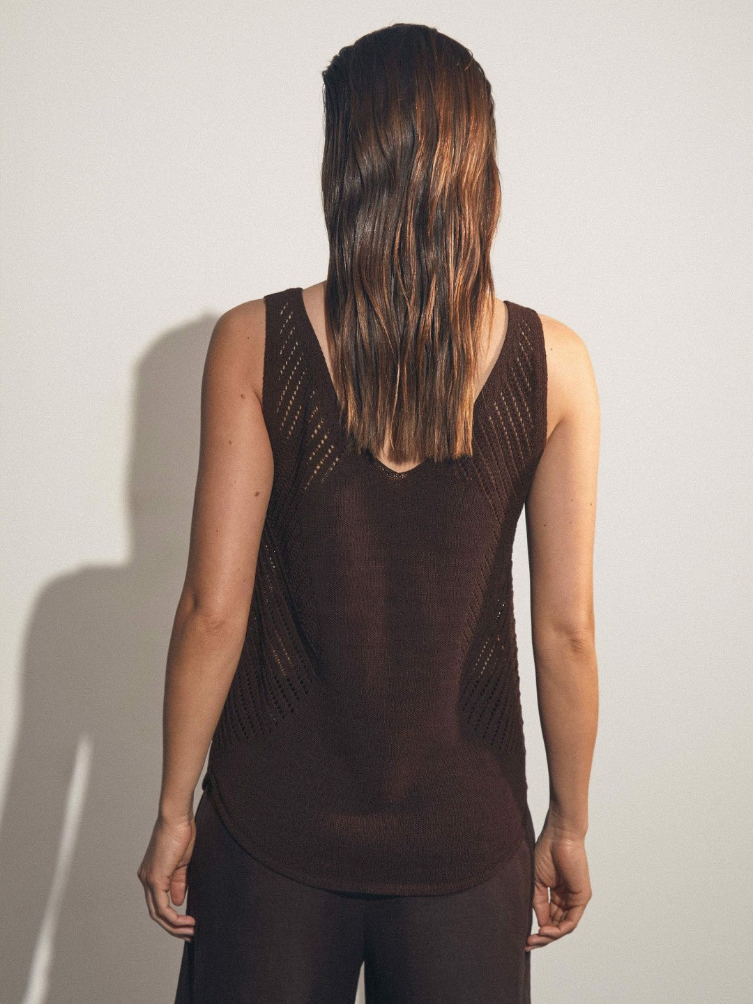 Cotton Blend Open Knit Vest in Chocolate Brown | Reiss Women Popular