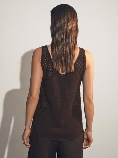 Cotton Blend Open Knit Vest in Chocolate Brown | Reiss Women Popular