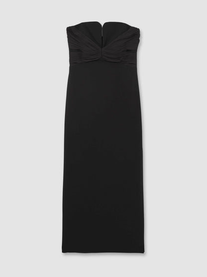 Halston Strapless Crepe Midi Dress in Black | Reiss Women Best Seller