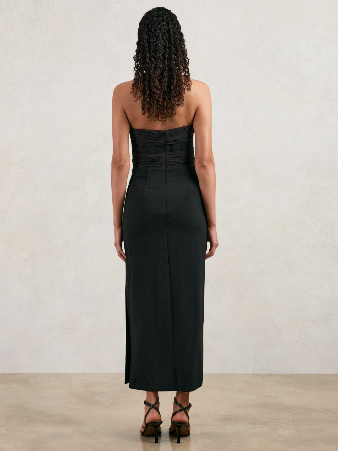 Halston Strapless Crepe Midi Dress in Black | Reiss Women Best Seller
