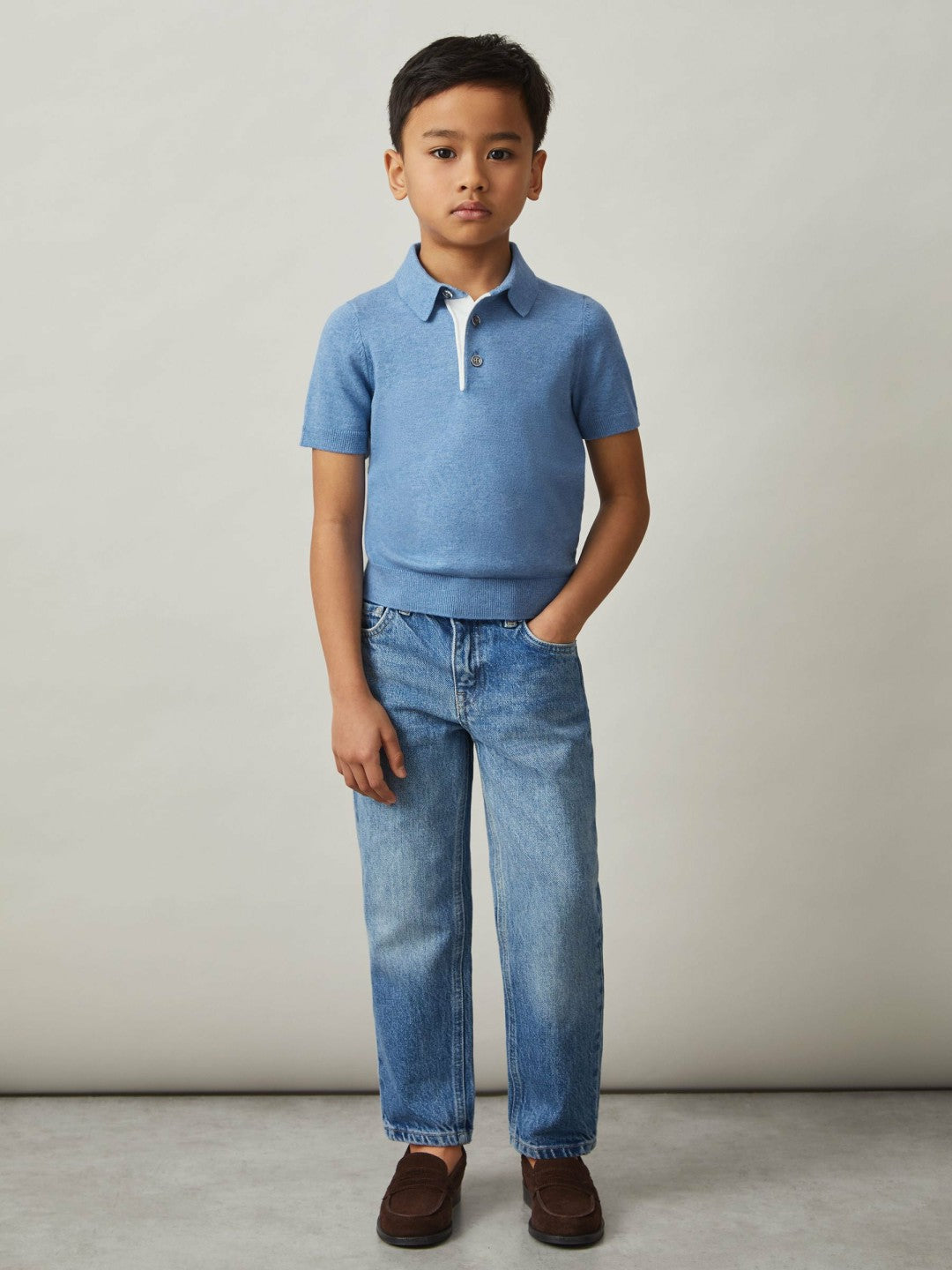 3-9 yrs Contrast Placket Polo Shirt With Cotton in Blue | Reiss Children & Baby Recommended