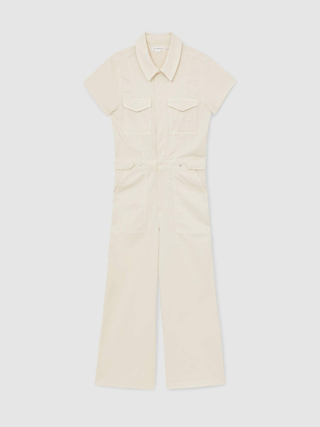 Good American Cotton Twill Jumpsuit with Stretch in Ecru | Reiss Women Premium