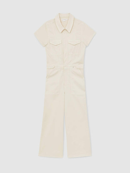 Good American Cotton Twill Jumpsuit with Stretch in Ecru | Reiss Women Premium