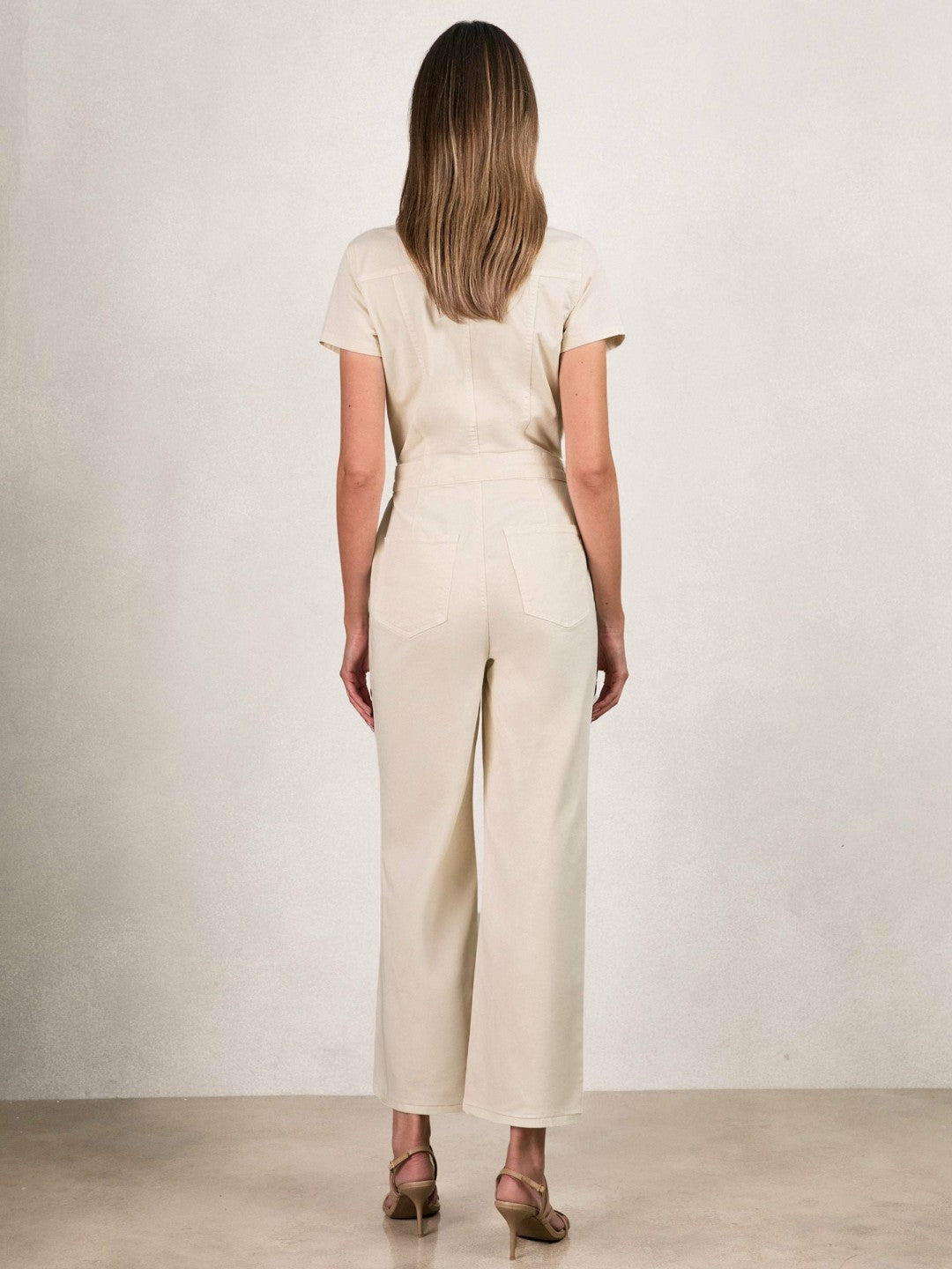 Good American Cotton Twill Jumpsuit with Stretch in Ecru | Reiss Women Premium