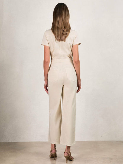 Good American Cotton Twill Jumpsuit with Stretch in Ecru | Reiss Women Premium