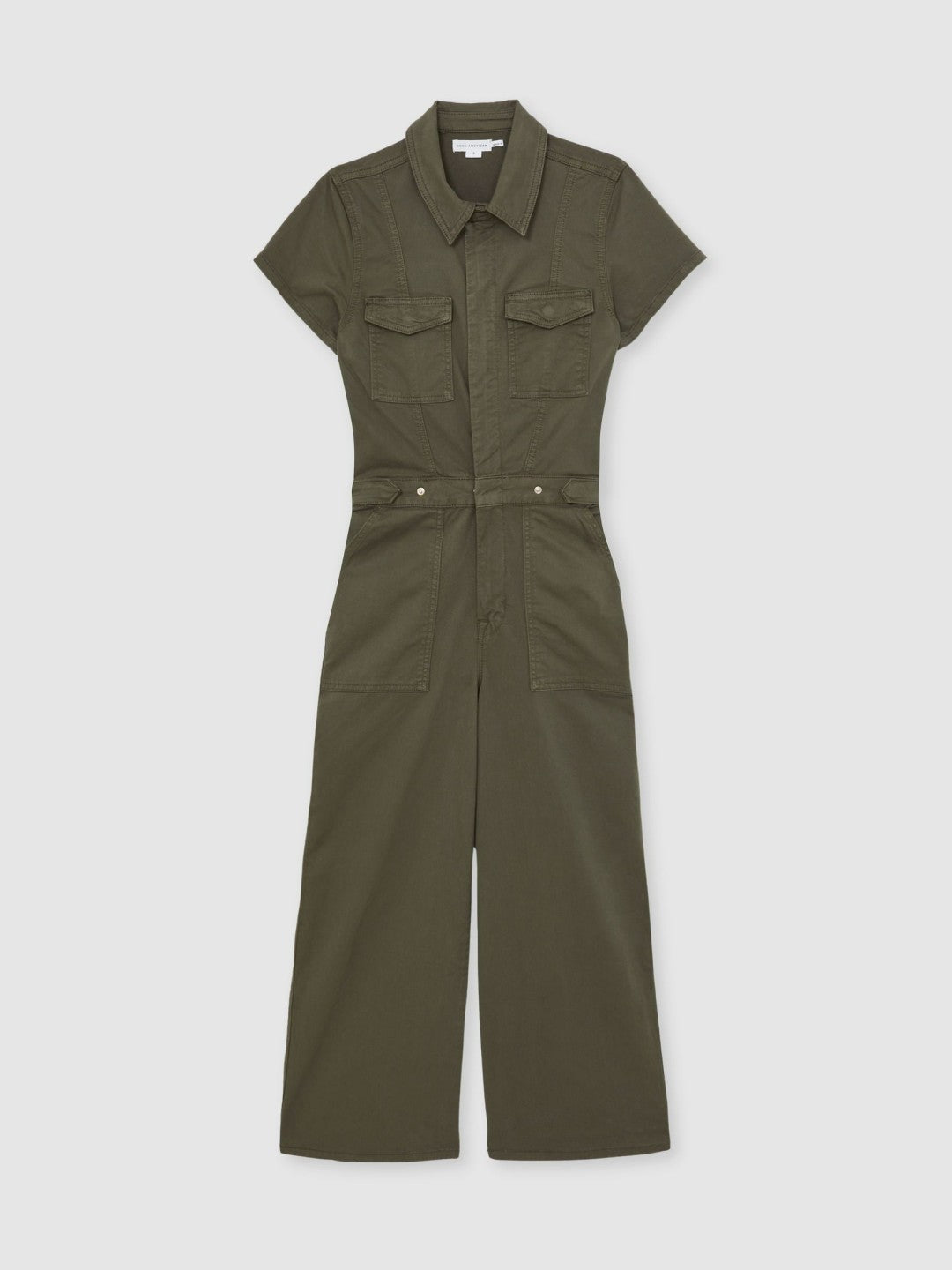 Good American Cotton Twill Jumpsuit with Stretch in Khaki | Reiss Women Popular