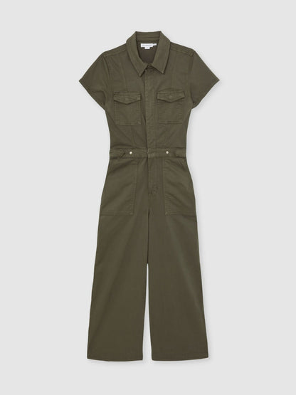 Good American Cotton Twill Jumpsuit with Stretch in Khaki | Reiss Women Popular
