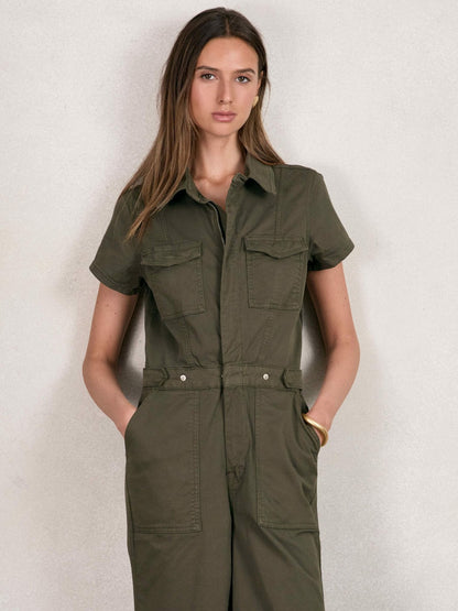 Good American Cotton Twill Jumpsuit with Stretch in Khaki | Reiss Women Popular