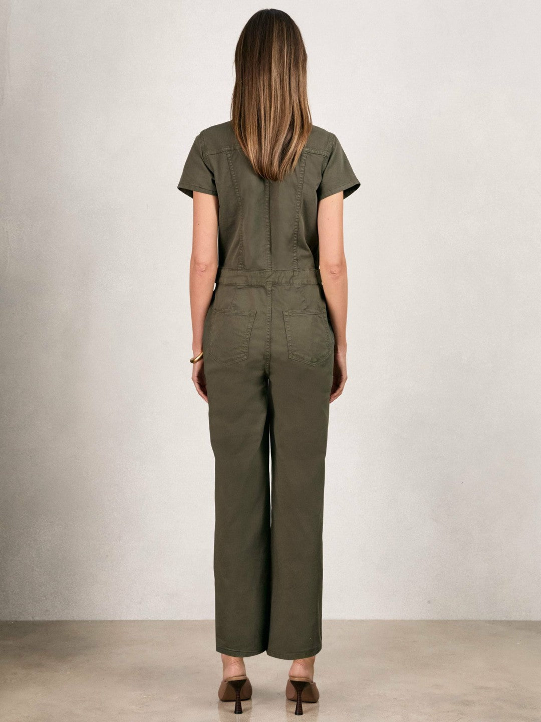 Good American Cotton Twill Jumpsuit with Stretch in Khaki | Reiss Women Popular
