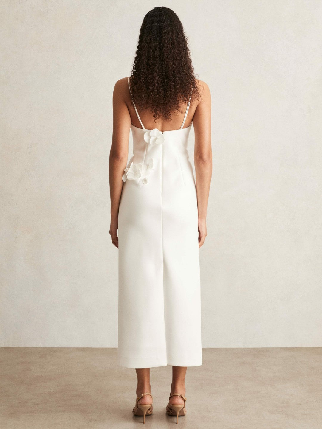 Acler Ivory Petal Detail Fitted Midi Dress in Ivory | Reiss Women Best Seller