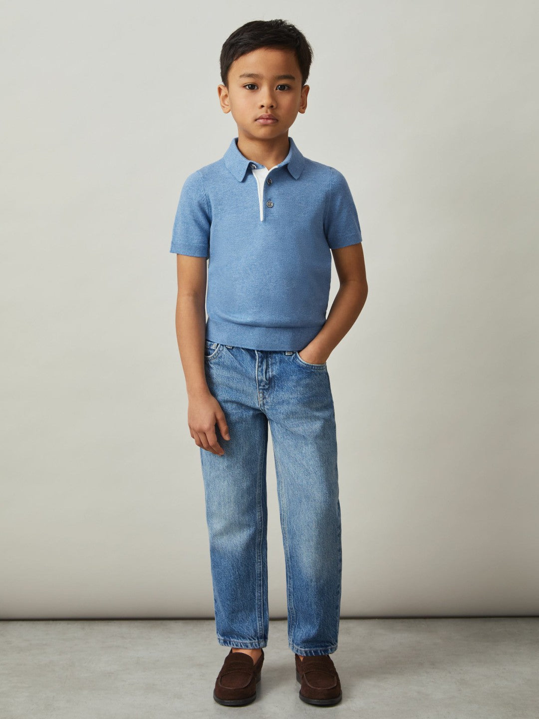 9-13 yrs Contrast Placket Polo Shirt With Cotton in Blue | Reiss Children & Baby Best Seller
