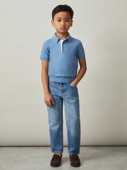 9-13 yrs Contrast Placket Polo Shirt With Cotton in Blue | Reiss Children & Baby Best Seller