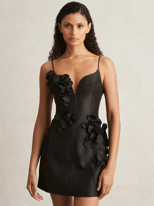 Acler Petal Detail Fitted Mini Black Dress in Black | Reiss Women Popular