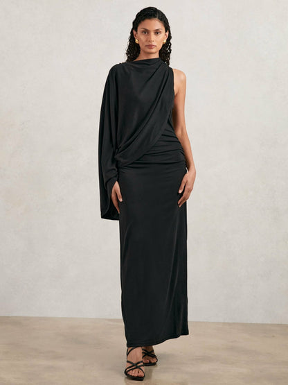 Acler Jersey Draped Midi Dress in Black | Reiss Women Popular