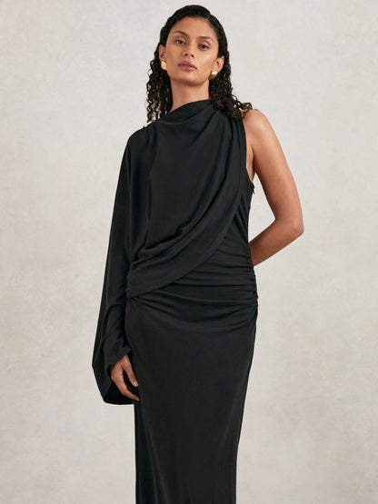 Acler Jersey Draped Midi Dress in Black | Reiss Women Popular