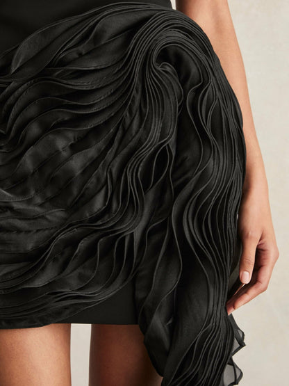 Acler Layered Ruffle Mini Black Dress in Black | Reiss Women Exclusive