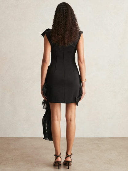 Acler Layered Ruffle Mini Black Dress in Black | Reiss Women Exclusive