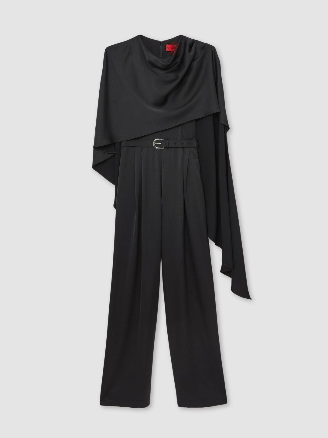 Halston Crepe Wide Leg Cape Jumpsuit in Black | Reiss Women Signature