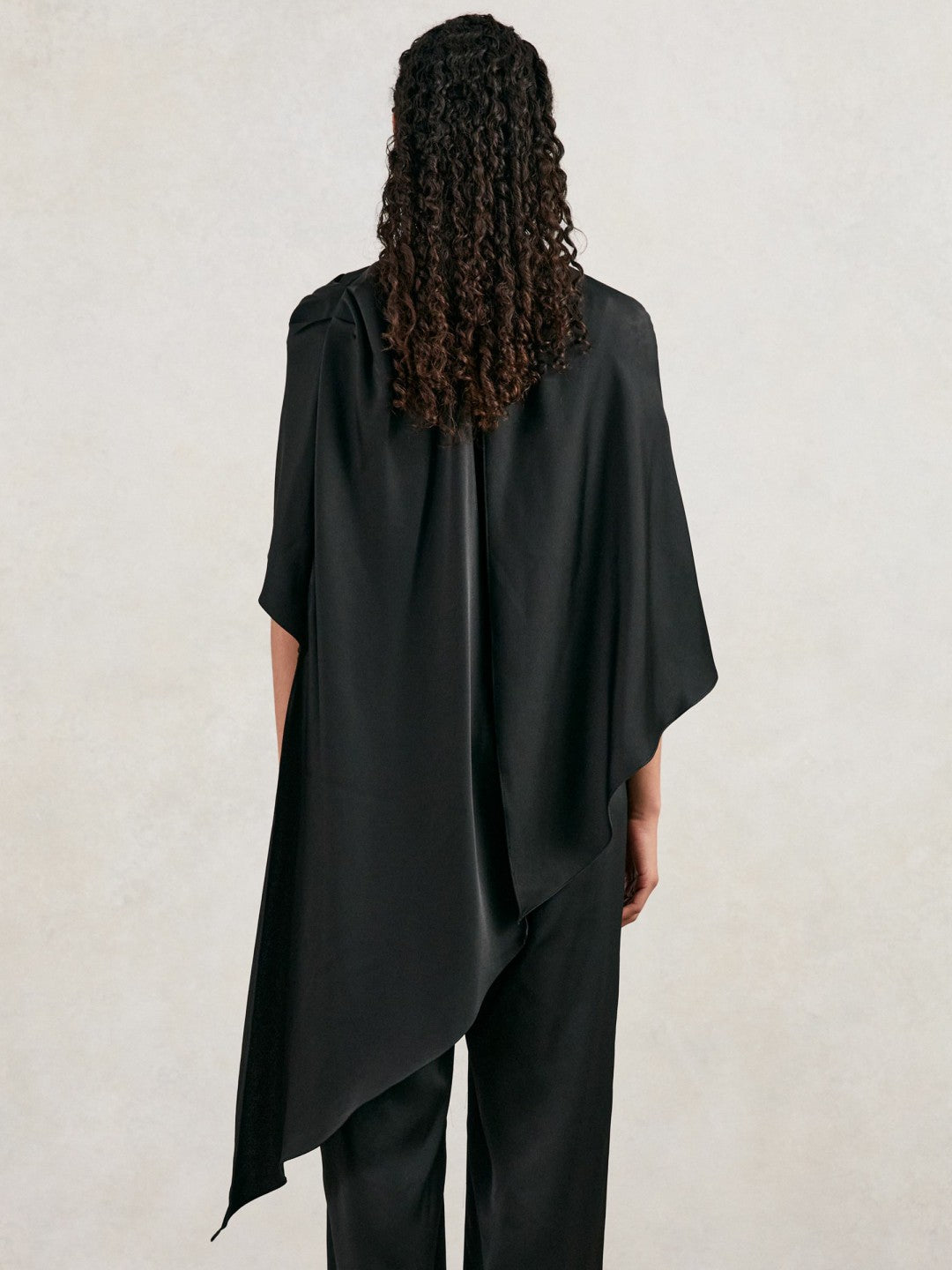 Halston Crepe Wide Leg Cape Jumpsuit in Black | Reiss Women Signature
