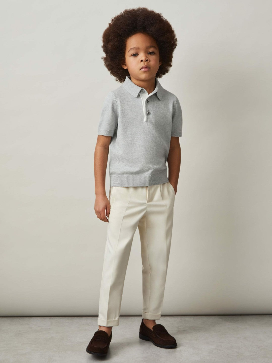 9-13 yrs Contrast Placket Polo Shirt With Cotton in Washed Sage | Reiss Children & Baby Exclusive