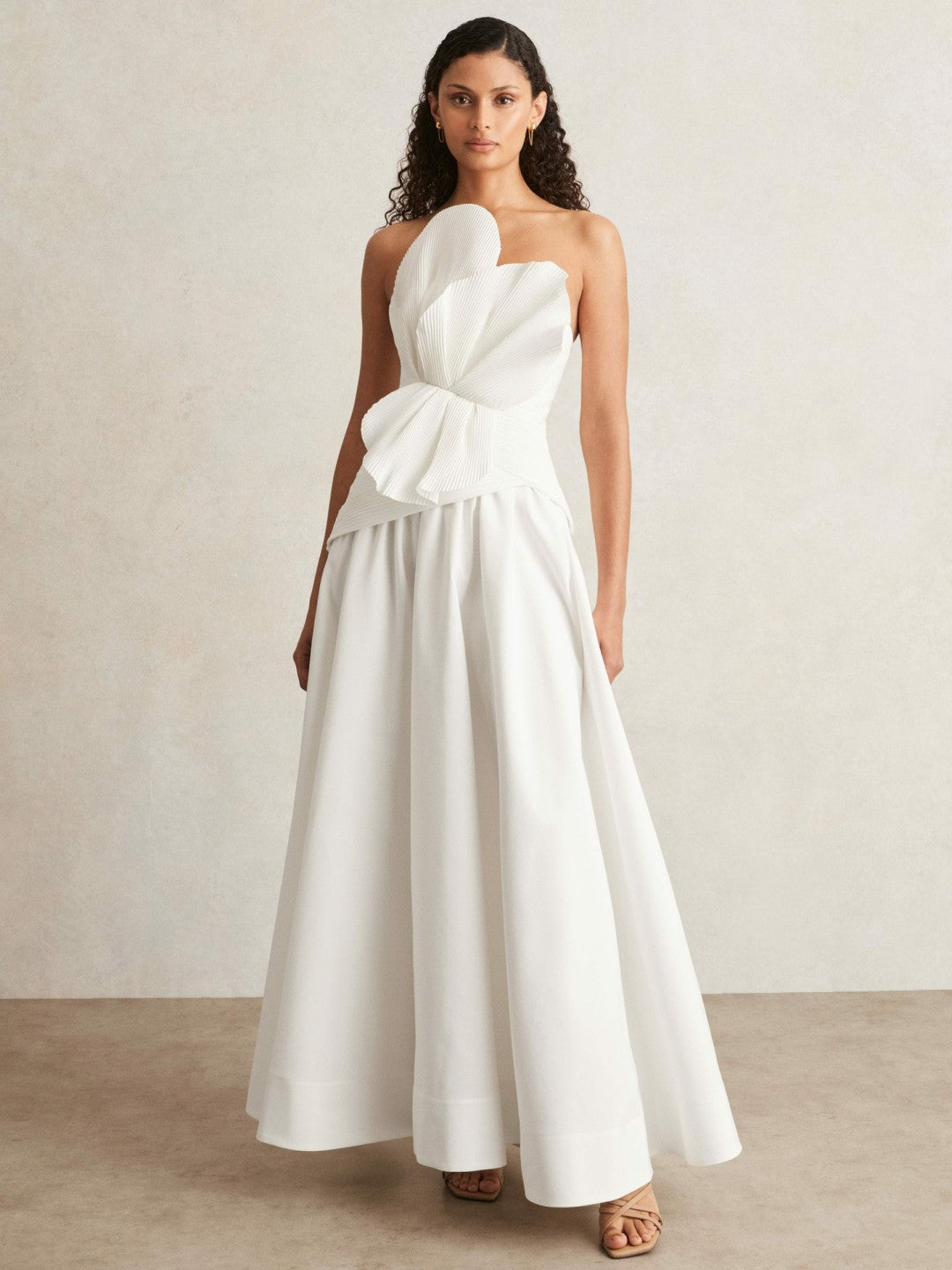 Acler Ivory Plissé Fan Strapless Maxi Dress in Ivory | Reiss Women New