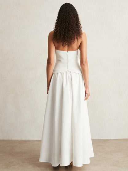 Acler Ivory Plissé Fan Strapless Maxi Dress in Ivory | Reiss Women New
