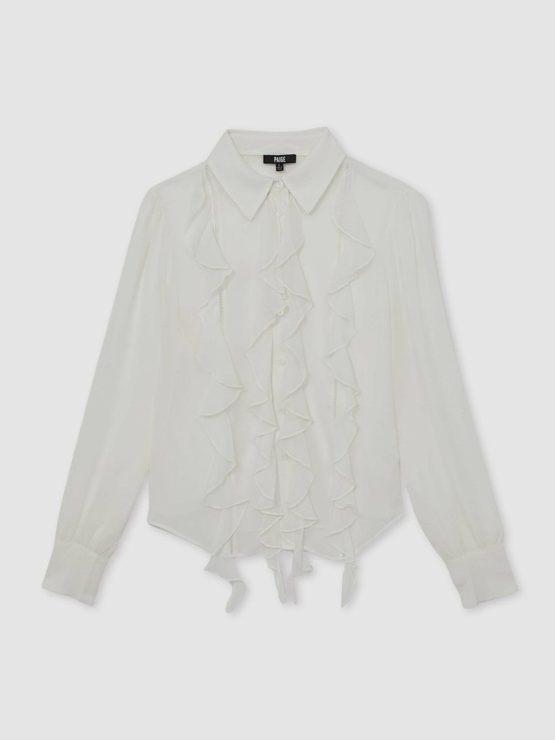 Paige Silk Georgette Ruffle Trim Shirt in White | Reiss Women Premium