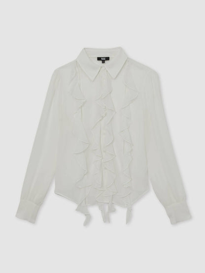Paige Silk Georgette Ruffle Trim Shirt in White | Reiss Women Premium