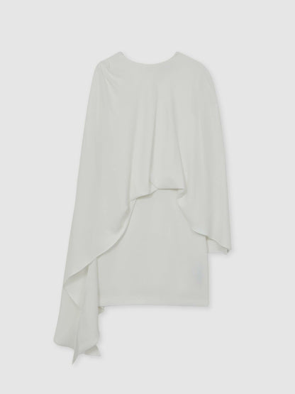 Halston Mini Ivory Asymmetric Cape Dress in Ivory | Reiss Women Trending