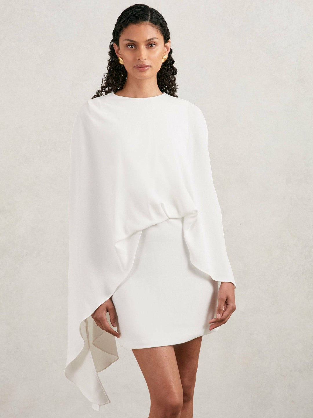 Halston Mini Ivory Asymmetric Cape Dress in Ivory | Reiss Women Trending