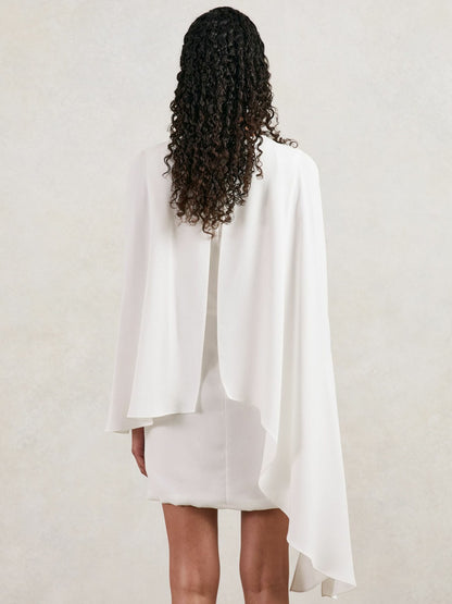 Halston Mini Ivory Asymmetric Cape Dress in Ivory | Reiss Women Trending
