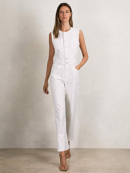 Paige Denim Straight Leg Jumpsuit in Ecru | Reiss Women Trending