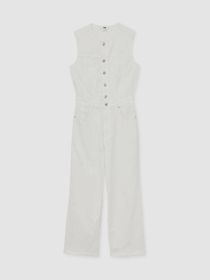 Paige Denim Straight Leg Jumpsuit in Ecru | Reiss Women Trending